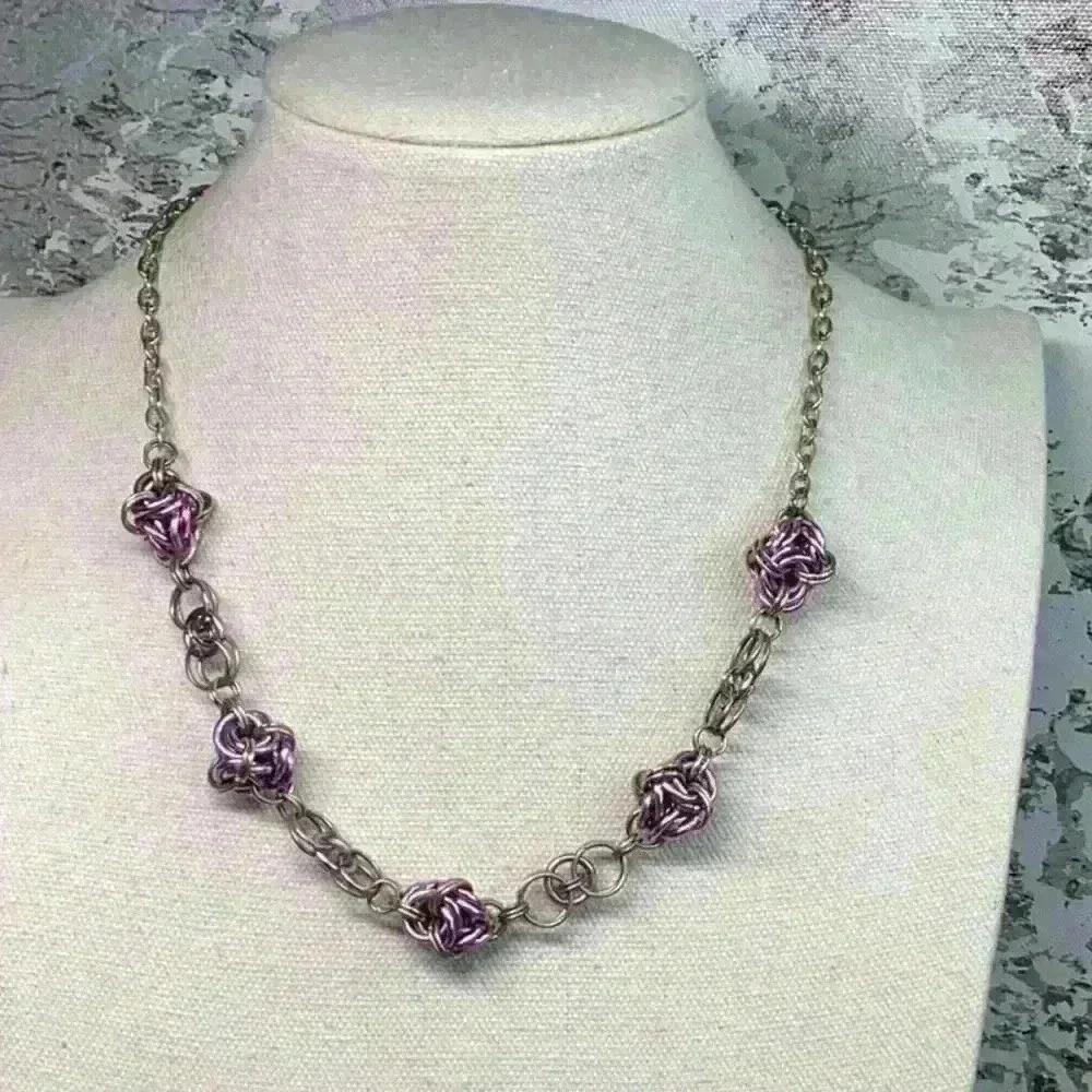 Purple and Silver Metal Chain Necklace